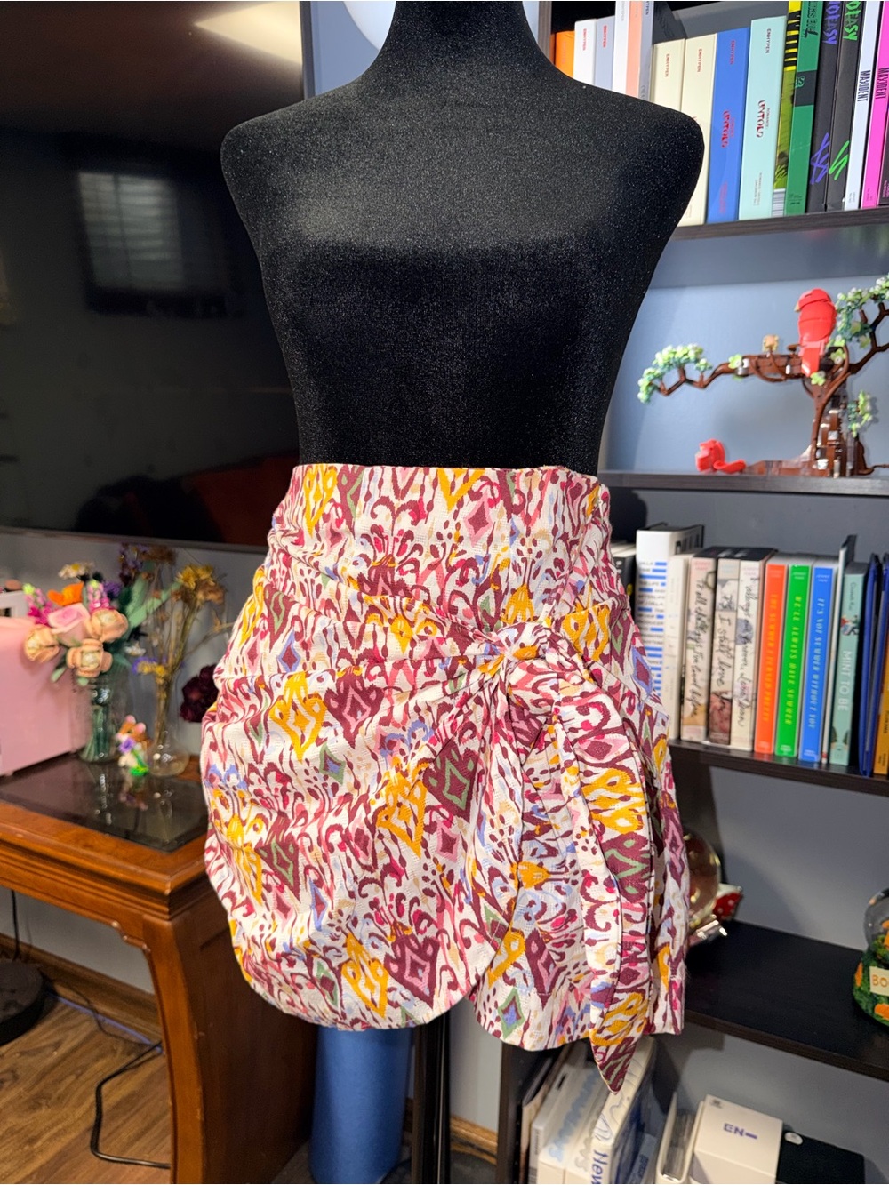 Zara Multicolor Ikat-Print Mini Wrap skorts- Pink, Yellow & purple